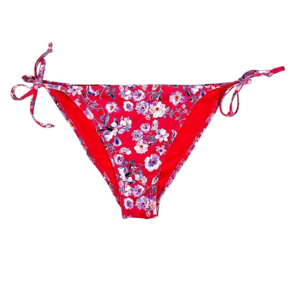 H&M‎ Red Floral Swim Bikini Bottoms Side Tie Size 6
